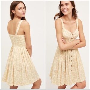 Maeve Anthropologie White and Yellow Button Down Dress